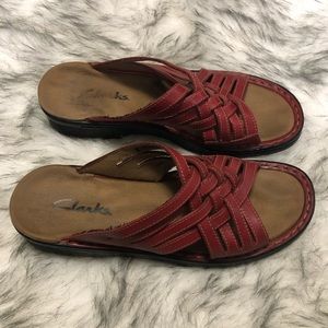 Clarks Red Leather Sandals Size 8
